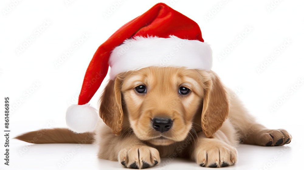 Adorable Golden Retriever Puppy in Santa Hat – Cute Christmas Pet Portrait Adorable Golden Retriever Puppy in Santa Hat – Cute Christmas Pet Portrait