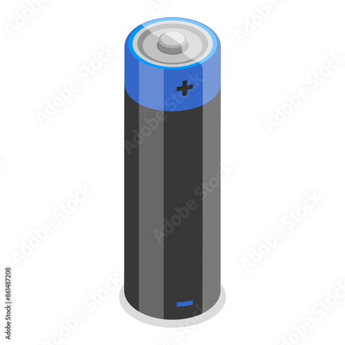 3D Isometric Flat Illustration of Battery Set, Alkaline Batteries Dfferent Size. Item 5