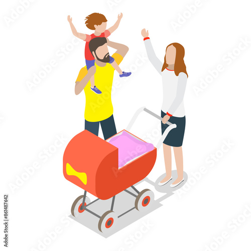 3D Isometric Flat Illustration of Happy Family Set, Playing and Enjoying Time Together. Item 4