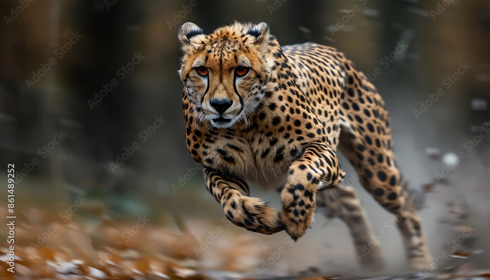 Fototapeta premium Cheetah sprinting at full speed, motion blur, dynamic shot