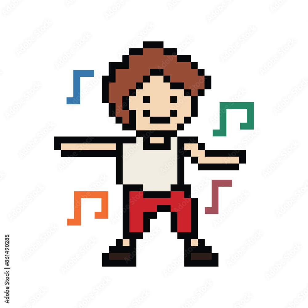 Cute pixel cartoon 8bit character man exercises training dance lifestyle vector decoration life style 8 bit male boy dance with music game fitness isolated vector. Cute pixel cartoon 8bit character man exercises training dance lifestyle vector decoration life style 8 bit male boy dance with music game fitness isolated vector.
