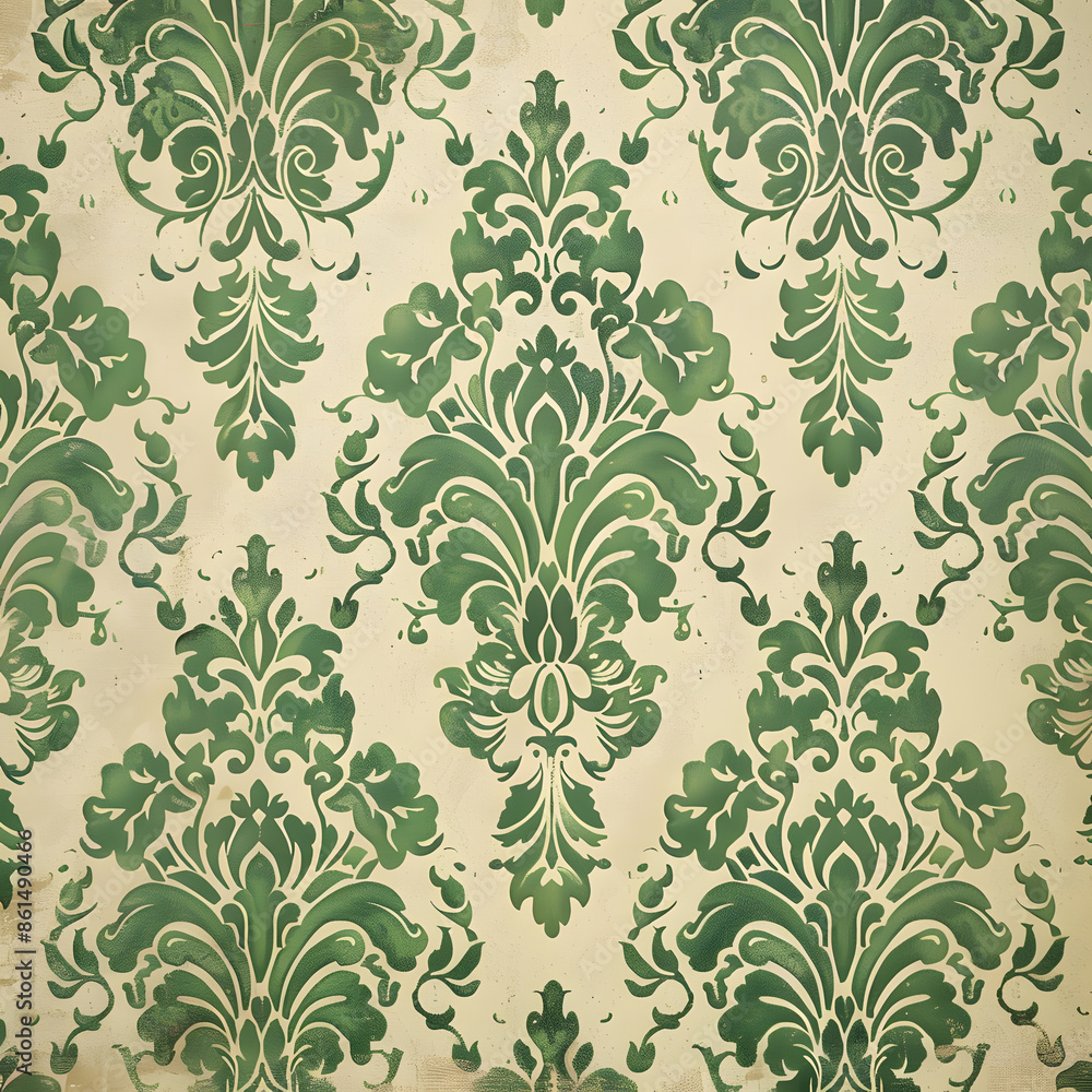 A green and black floral pattern with leaves and flowers A green and black floral pattern with leaves and flowers