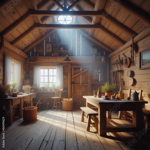 Cozy Rustic Cottage Interior with Vintage Decor