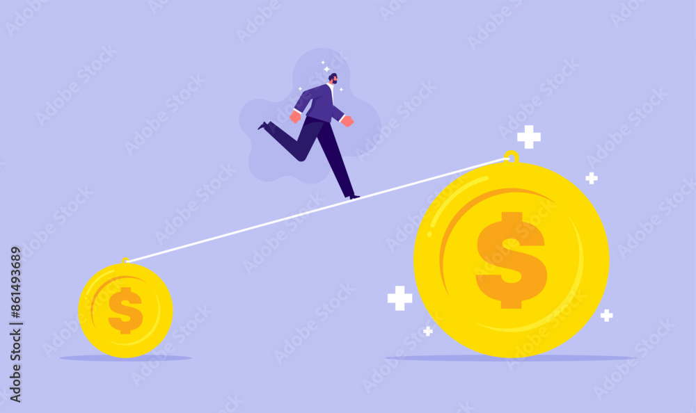 Income or salary growth concept, businessman walking towards the increased finance Income or salary growth concept, businessman walking towards the increased finance