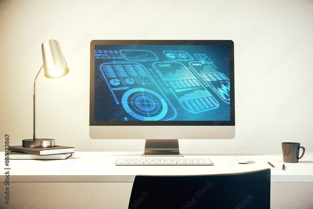Abstract creative stats data concept on modern laptop screen. 3D Rendering Abstract creative stats data concept on modern laptop screen. 3D Rendering