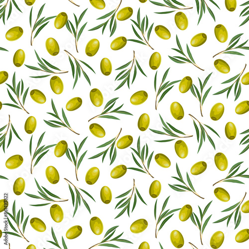 Vector pattern with olives.Green leaves and olives on a transparent background in a seamless vector pattern.