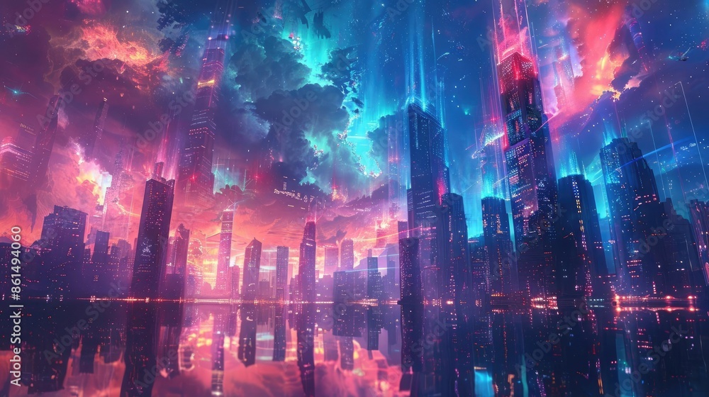 Side view of a futuristic cityscape Side view of a futuristic cityscape