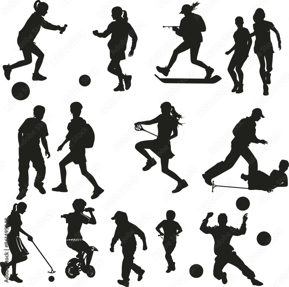 Silhouette flat vector of Children playing games EPS Ai Silhouette flat vector of Children playing games EPS Ai