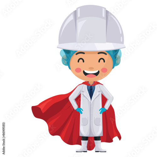 Quality control supervisor in food production line wearing his superhero cape. Superhero food safety engineer. Food industry engineer. Science, technology and safety in food production and processing