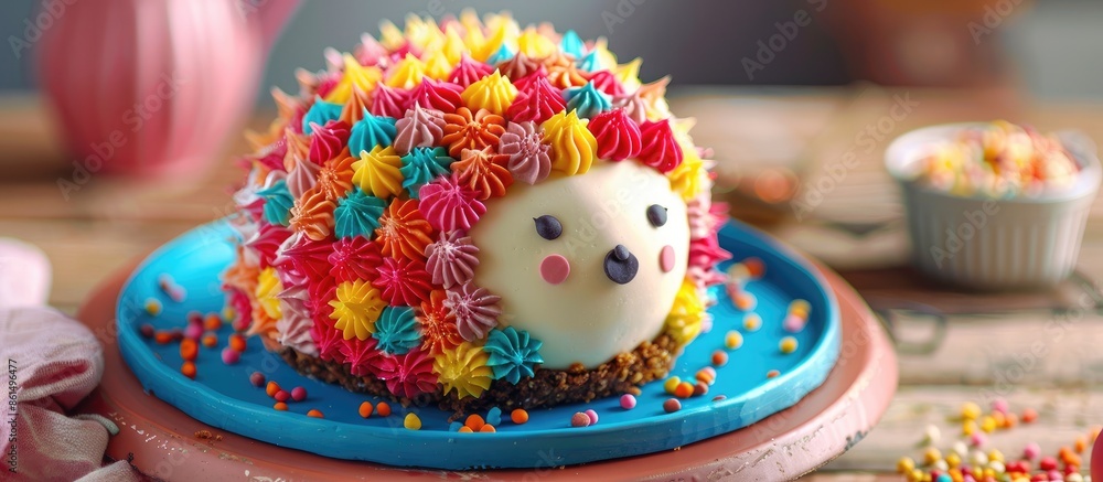 A hedgehog-shaped cake designed as a festive treat for children, with a whimsical and fun twist, perfect for celebratory occasions, with a child-friendly concept in mind. Featuring a delightful A hedgehog-shaped cake designed as a festive treat for children, with a whimsical and fun twist, perfect for celebratory occasions, with a child-friendly concept in mind. Featuring a delightful