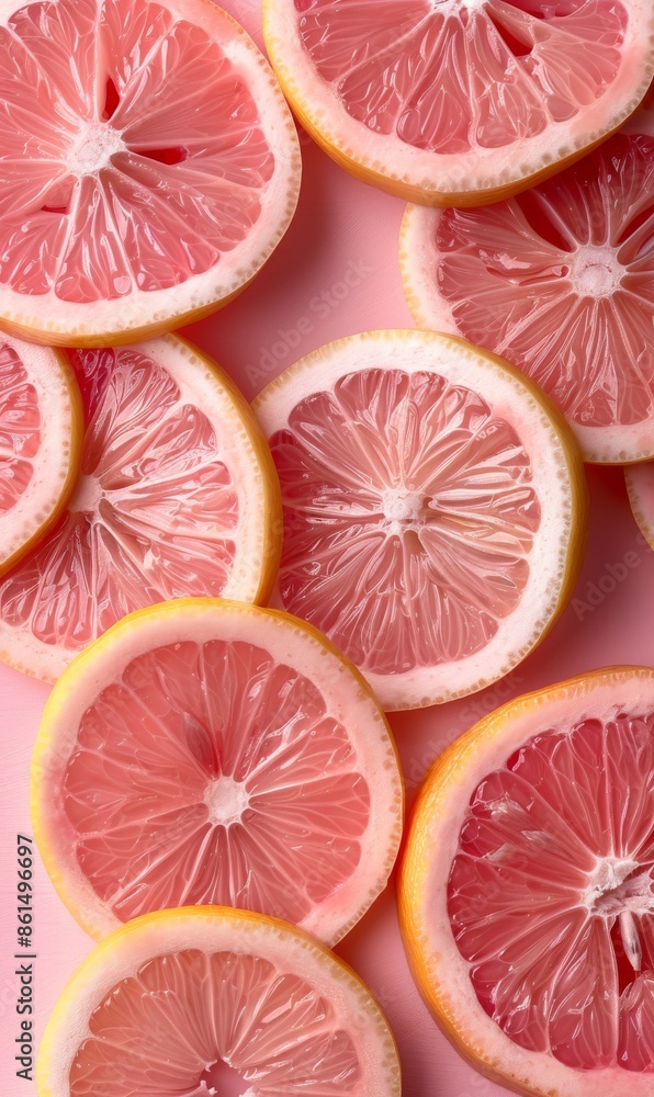 Fresh pink grapefruit slices on a light pink background Fresh pink grapefruit slices on a light pink background