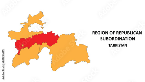 Region of republican subordination Map is highlighted on the Tajikistan map with detailed State and region outlines.