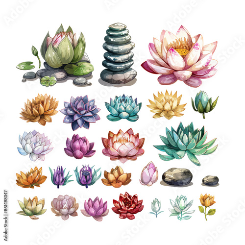 Mystical symbols of moon lotus chakras hamsa and unalome