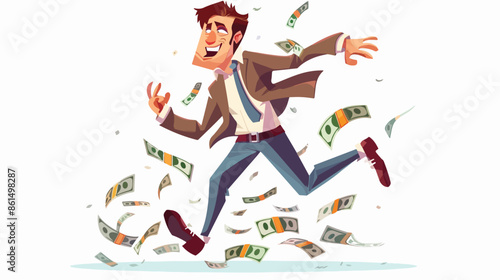 Rich Man Throwing Dollar Bills on Floor. Richness 