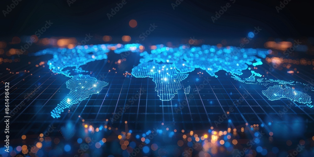 Obraz premium Digital World Map with Glowing Points