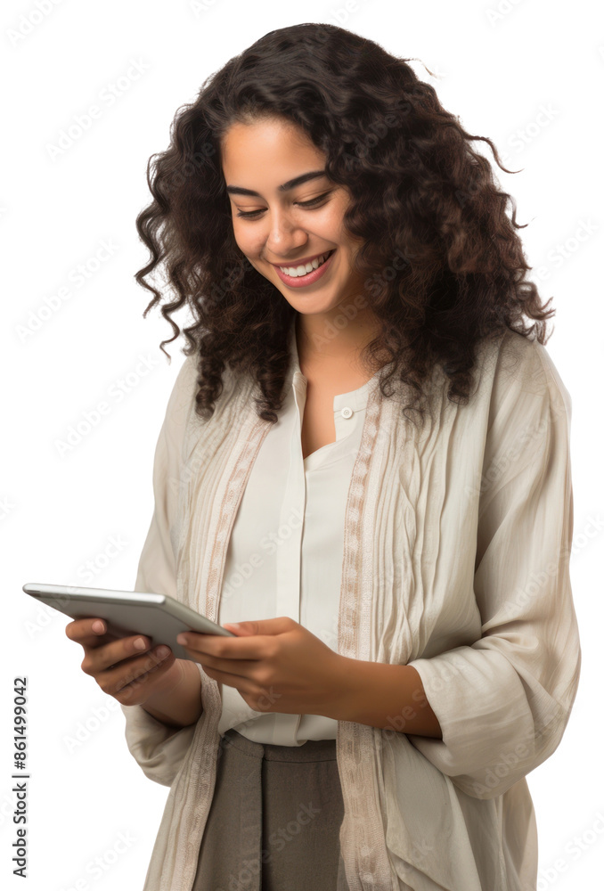 PNG A latin woman computer reading smiling. PNG A latin woman computer reading smiling.