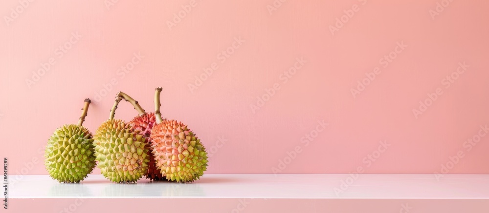 A Longkong fruit displayed on a white table with a pink background, providing an aesthetically pleasing copy space image.