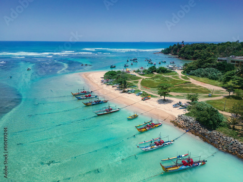 Aerial View of Famous Beach of the South Coast of Sri Lanka, Area Near the Town