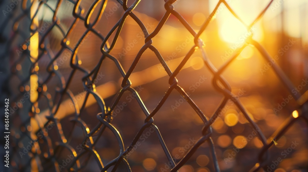 Chain-link fence with sunlight in the background Chain-link fence with sunlight in the background