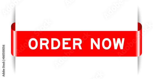 Red color inserted label banner with word order now on white background