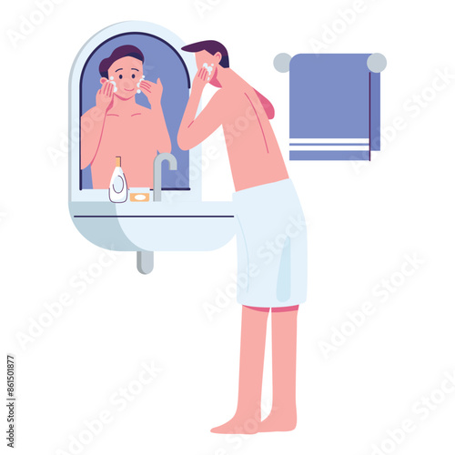 man is washing face flat style illustration vector design