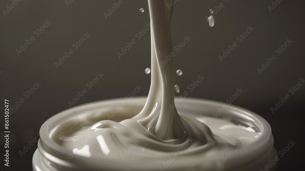 Close-Up of Liquid Dripping into Open Facial Cream Container: Capturing the Precise Moment Before the Drip in Motion Photography with a Leica Lens Close-Up of Liquid Dripping into Open Facial Cream Container: Capturing the Precise Moment Before the Drip in Motion Photography with a Leica Lens