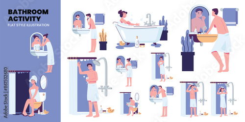 activity at bathroom flat style illustration vector design set bundle