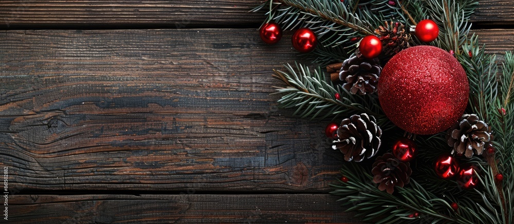 A festive Merry Christmas decoration displayed on a wooden background with copy space image. A festive Merry Christmas decoration displayed on a wooden background with copy space image.