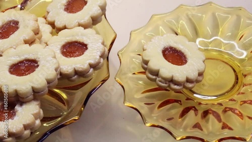 cookies with marmalade on glass plate, video