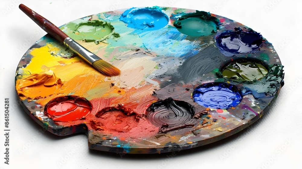 Fototapeta premium Vibrant Paint Palette Icon Representing Creativity on Clean White Background