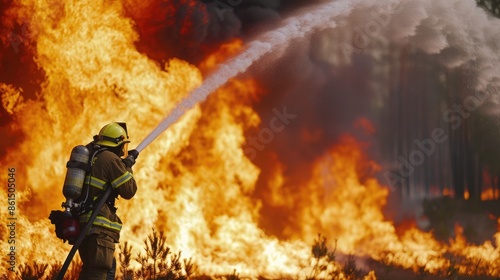 Firefighters are extinguishing a burning fire. Fireman putting out fire. © MAGNIFIER