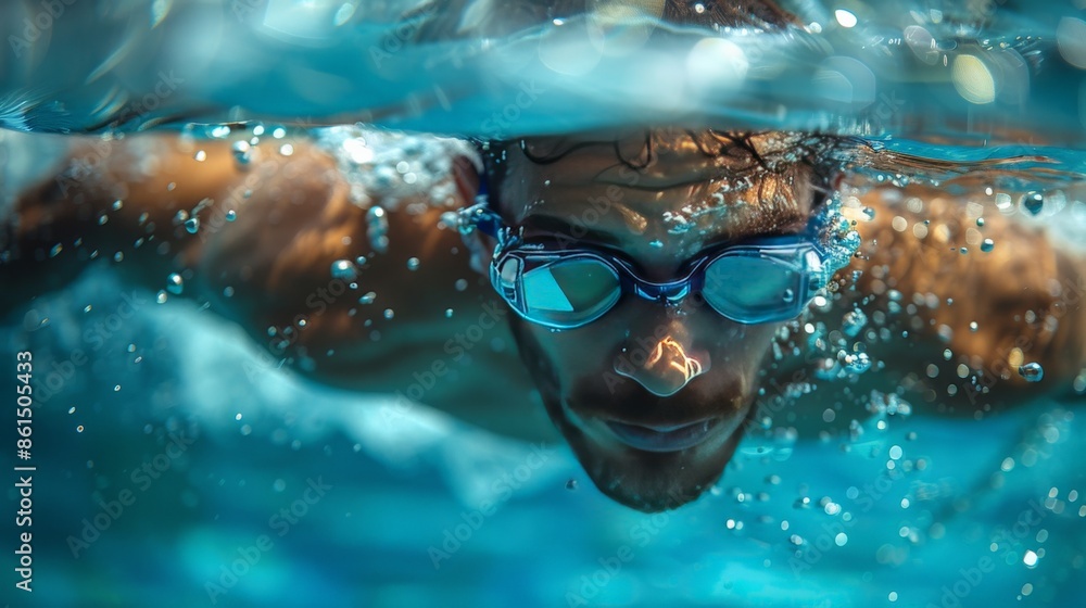 Naklejka premium Professional male swimmer inside swimming poo