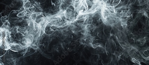 Abstract nature-themed overlay effect showcasing white smoke on a deep black background, featuring a blend of environmental elements like pollution, clouds, and various concepts, creating a ghostly