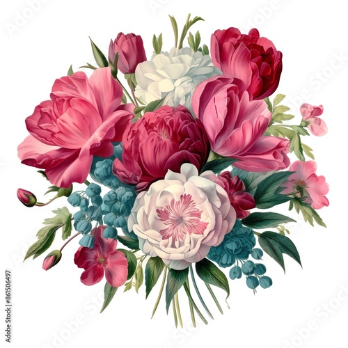 Wallpaper Mural Beautiful bouquet of pink and white flowers with green leaves, perfect for any floral-themed design or decoration. Torontodigital.ca