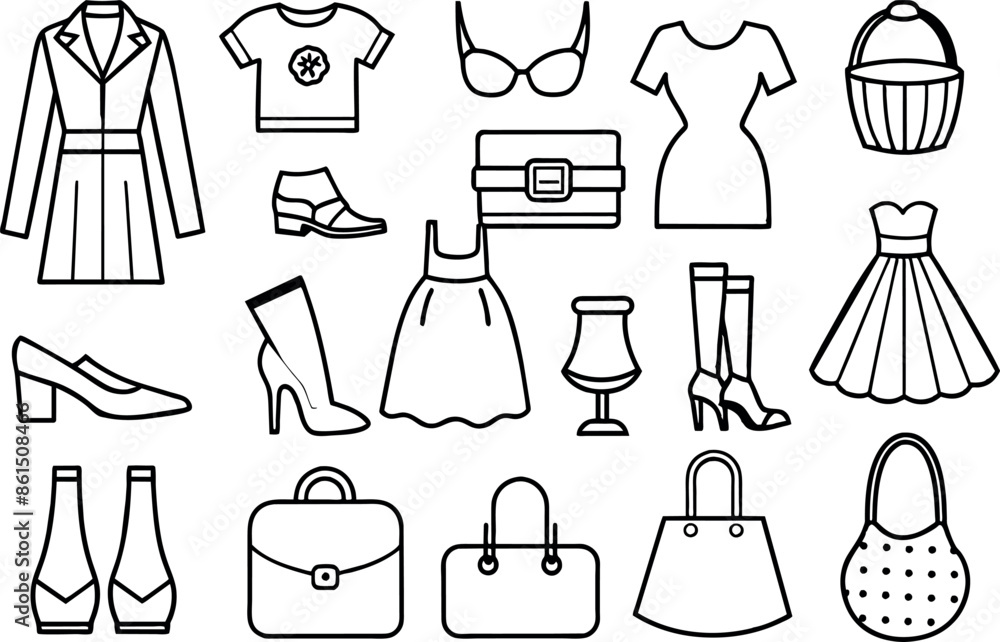 Fashion related editable stroke outline icons isolated on white background flat vector illustration Fashion related editable stroke outline icons isolated on white background flat vector illustration