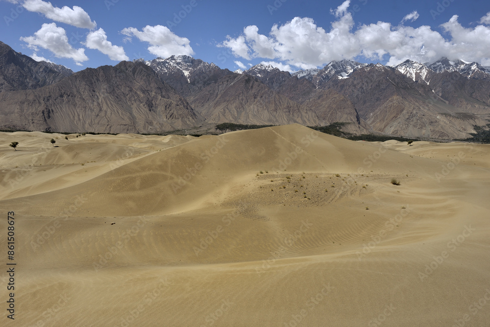 DESERT WITH SAND DUNES AROUND THE TOWN OF SKARDU IN NORTHERN PAKISTAN AT THE FOOT OF THE HIMALAYAS. DESERT WITH SAND DUNES AROUND THE TOWN OF SKARDU IN NORTHERN PAKISTAN AT THE FOOT OF THE HIMALAYAS.