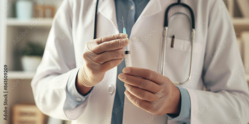 Male doctor preparing syringe with vaccine. Concept of healthcare, vaccination, medical professional, immunization, hospital Male doctor preparing syringe with vaccine. Concept of healthcare, vaccination, medical professional, immunization, hospital