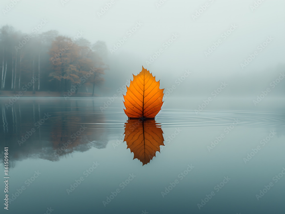 Single leaf floating on still water Single leaf floating on still water
