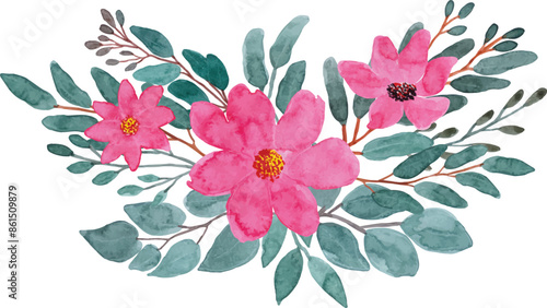 Watercolor floral set. watercolor arrangements with roses. collection garden flowers, leaves, branches. great for cards, invitations, wedding floral design. hand drawing flowers illustration