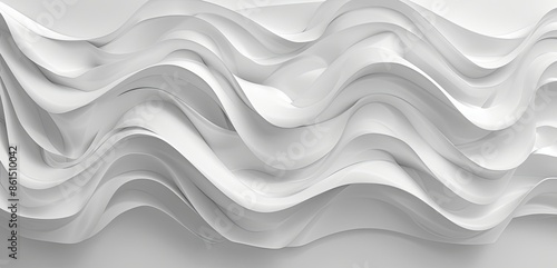 Elegant 3D render of white abstract background with flowing paper waves