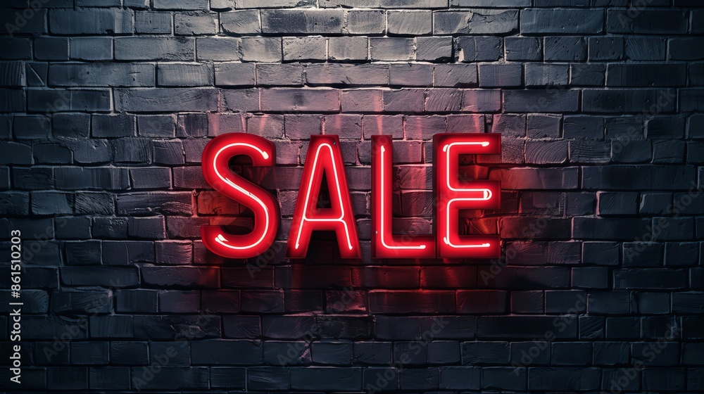 Fototapeta premium Red neon sale sign on brick wall