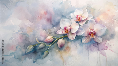 Soft pastel orchids watercolor background