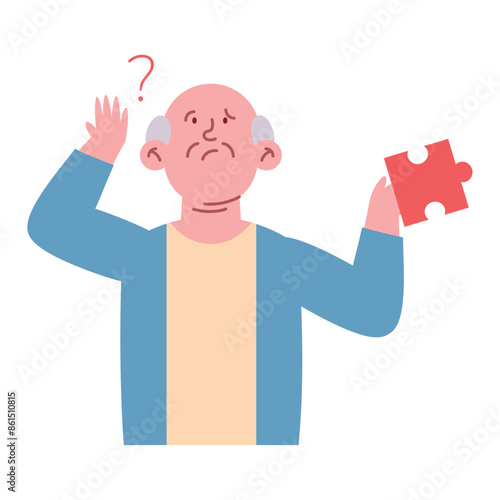 old man with puzzle pieces suffer alzheimers disease
