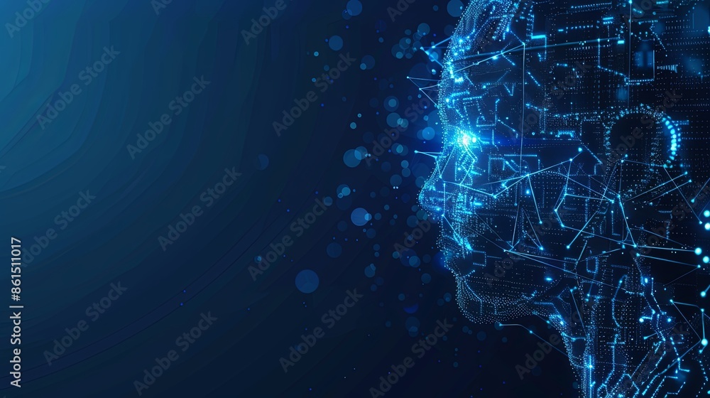 AI profile vector illustration on dark blue background. Abstract digital technology concept