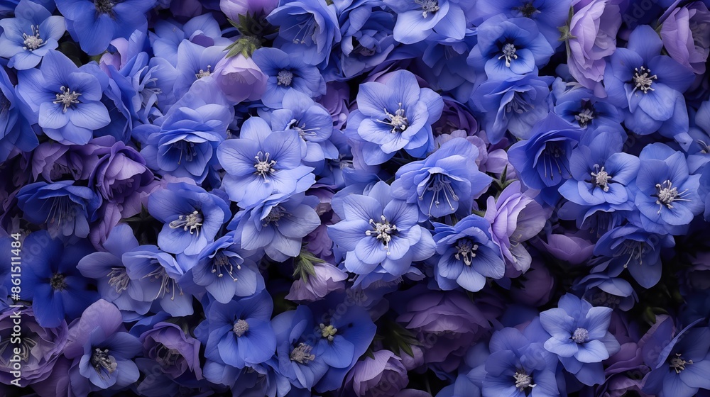 Delphinium flowers beauty texture. A close-up view of a dense cluster of vibrant blue and purple flowers in full bloom, showcasing their delicate petals and intricate details. Filled on full screen. Delphinium flowers beauty texture. A close-up view of a dense cluster of vibrant blue and purple flowers in full bloom, showcasing their delicate petals and intricate details. Filled on full screen.