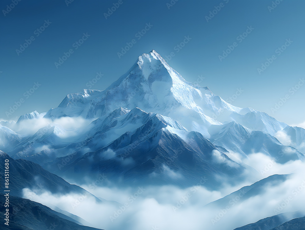 Single mountain peak against a clear, empty sky Single mountain peak against a clear, empty sky