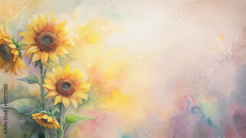 Soft pastel sunflower watercolor background