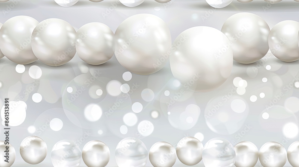 A close-up image of a pearl necklace on a shimmering, white background SEAMLESS PATTERN A close-up image of a pearl necklace on a shimmering, white background SEAMLESS PATTERN