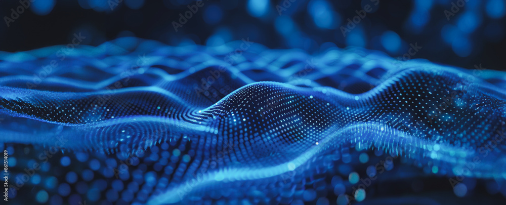 Abstract blue neon technology background with wavy pixel pattern Abstract blue neon technology background with wavy pixel pattern