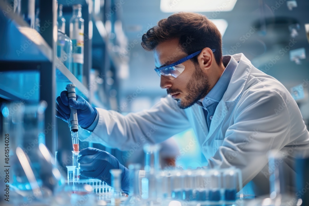 Scientist working in a modern laboratory equipped with advanced biotechnology equipmen Scientist working in a modern laboratory equipped with advanced biotechnology equipmen